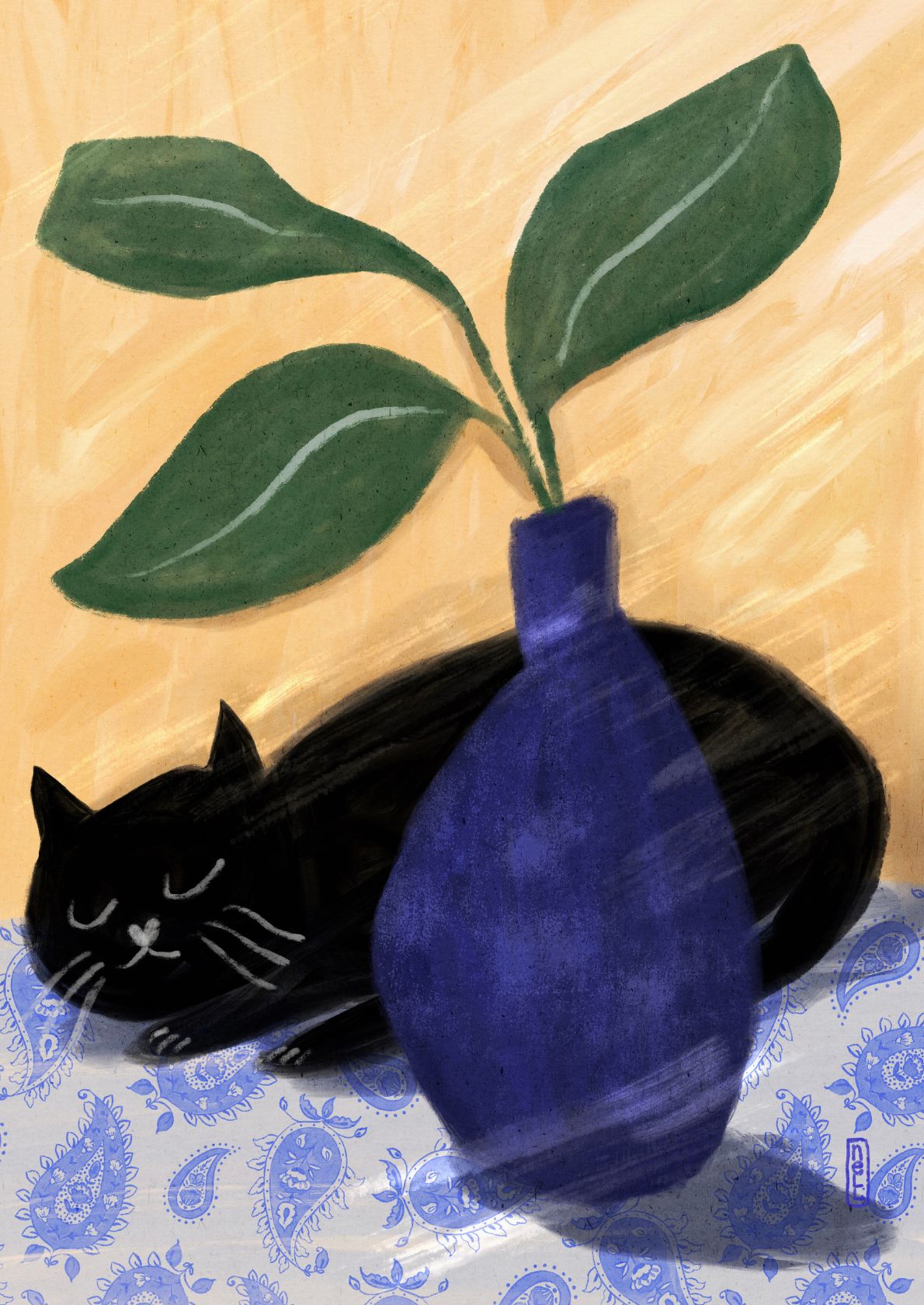 Sovende kat med vase