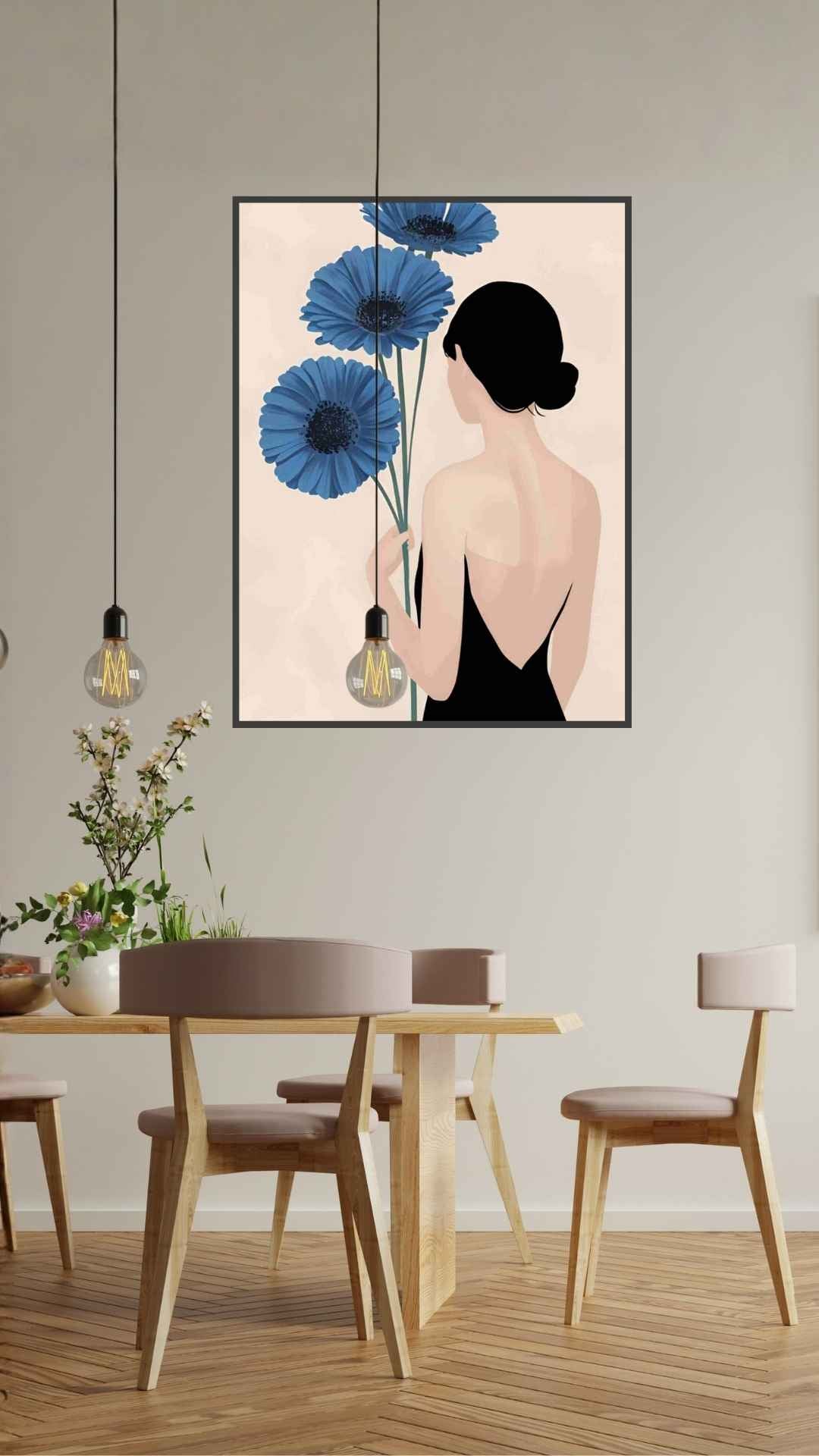 Kvinde med blå blomster