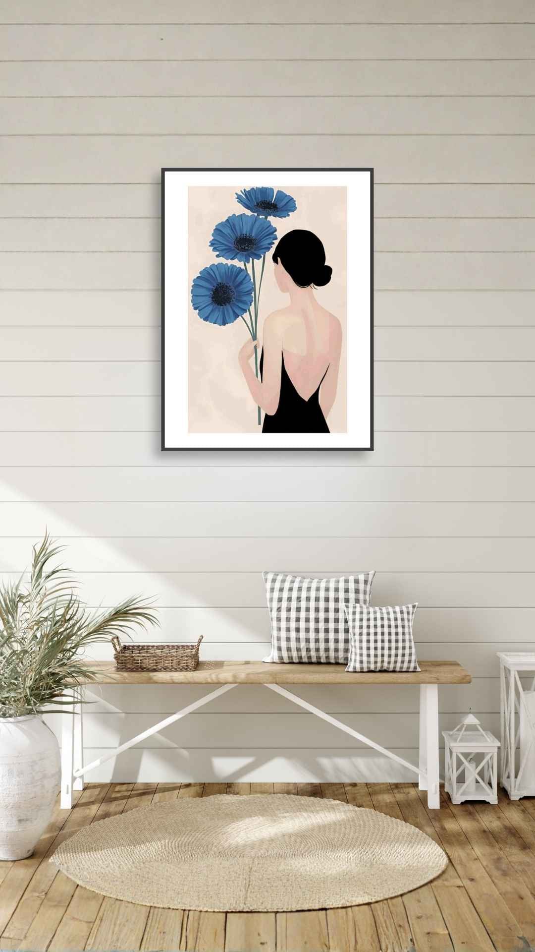 Kvinde med blå blomster