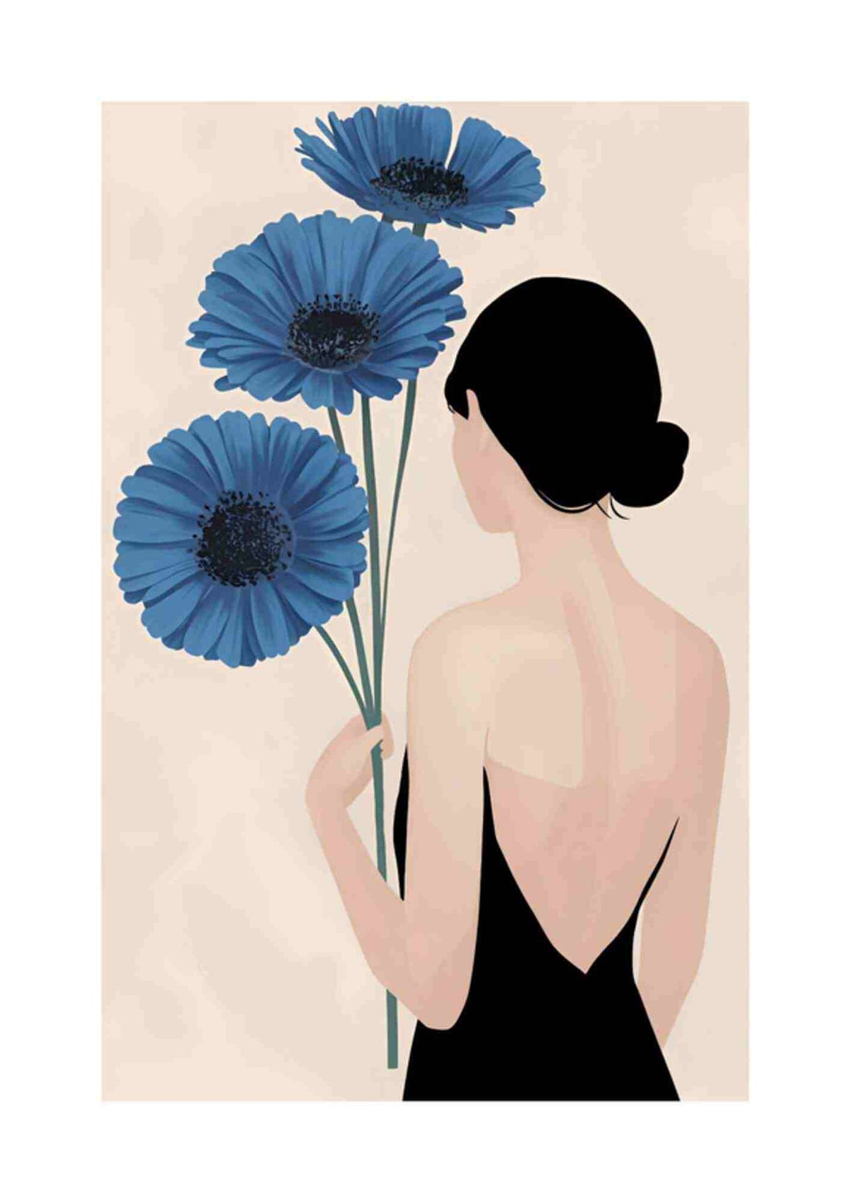 Kvinde med blå blomster