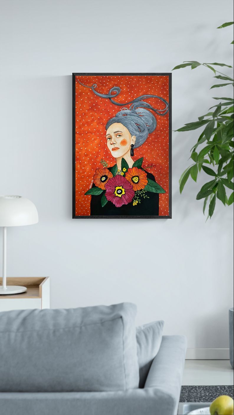 Portræt med Blomster