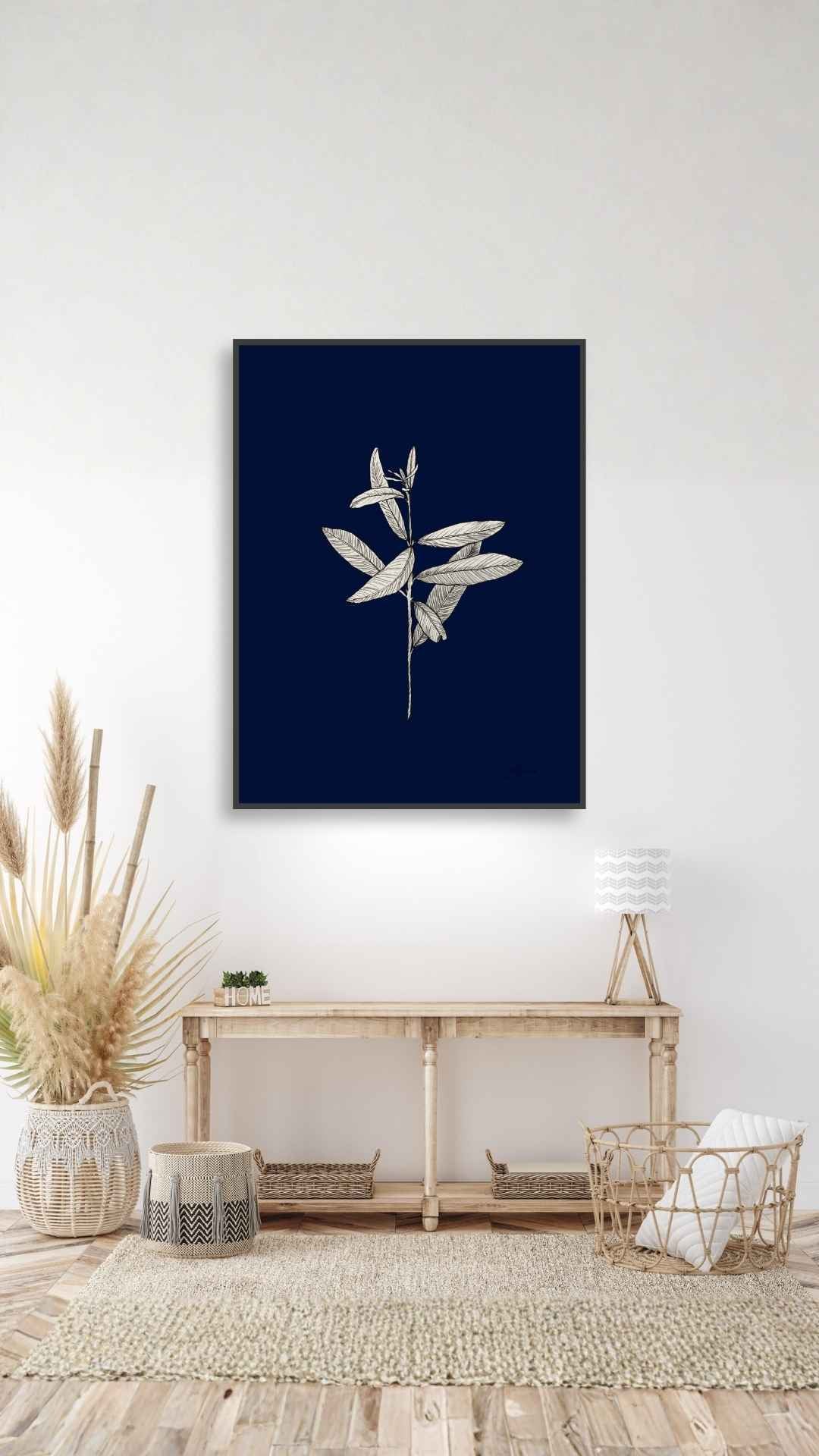Botanisk beige på blå