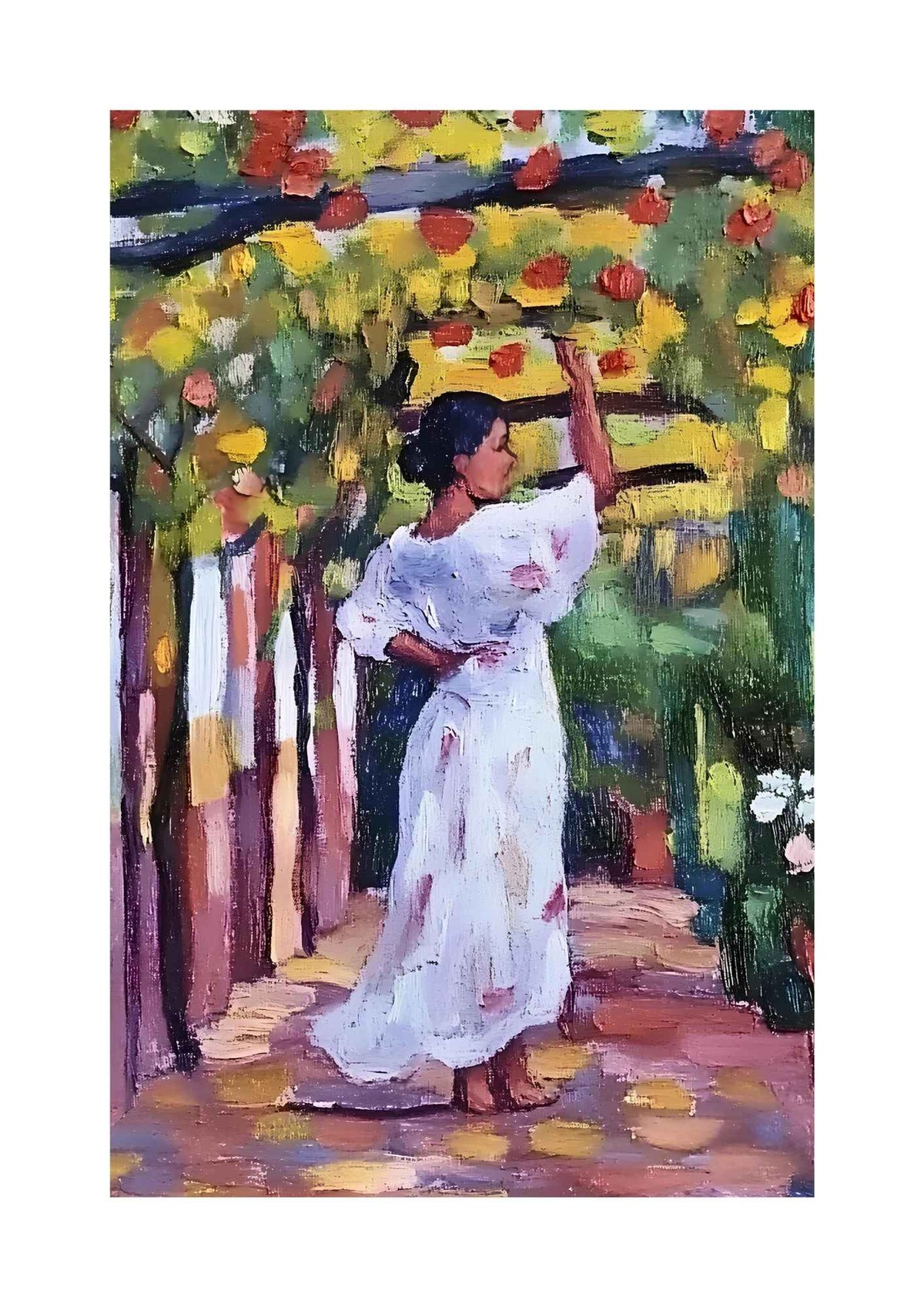 Kvinde danser under blomster