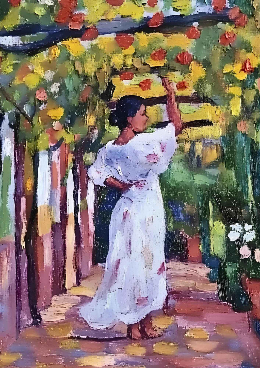 Kvinde danser under blomster