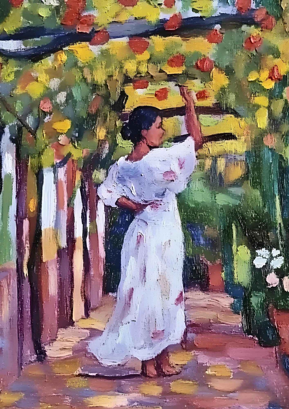 Kvinde danser under blomster