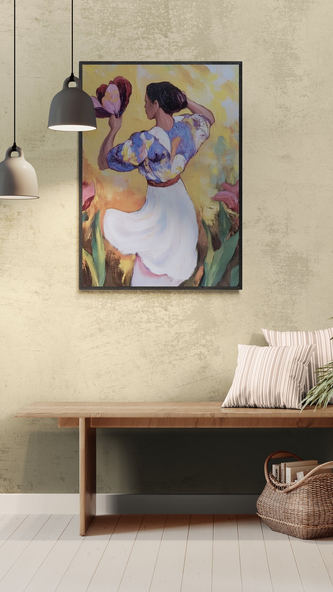 Kvindelig figur med blomster