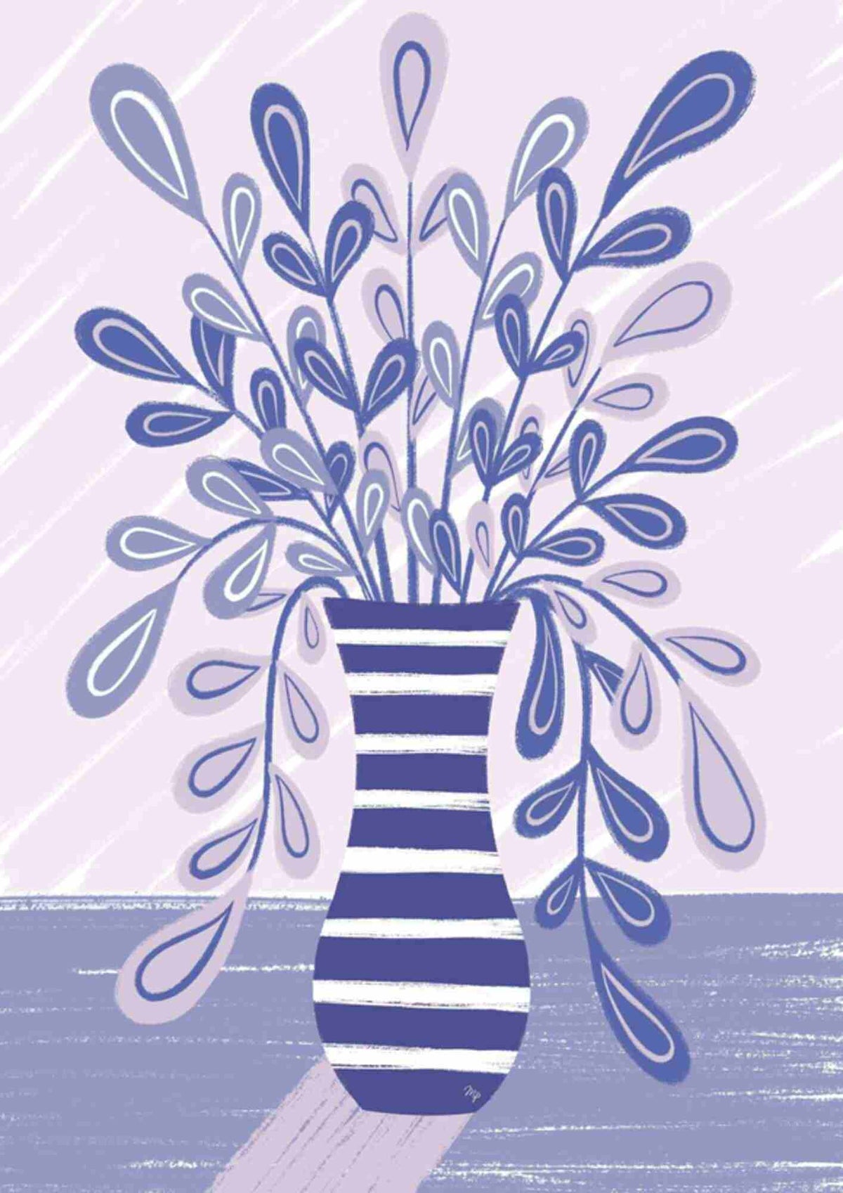 Vase med lilla blomster
