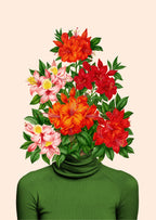 Blomsterhoved med grønt tørklæde