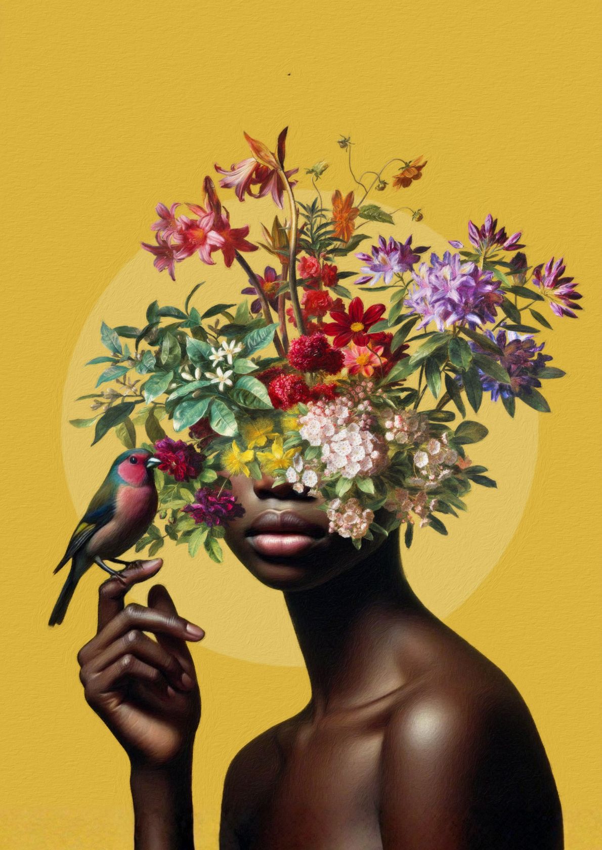 Blomsterhoved med fugl