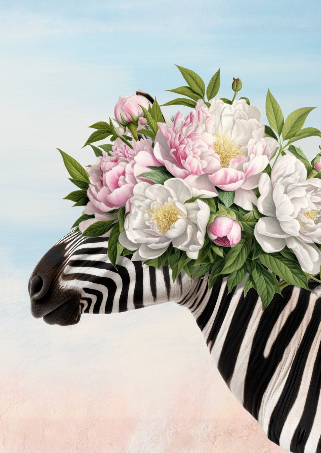 Zebra med blomsterkrans