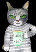 Kat med kaffe