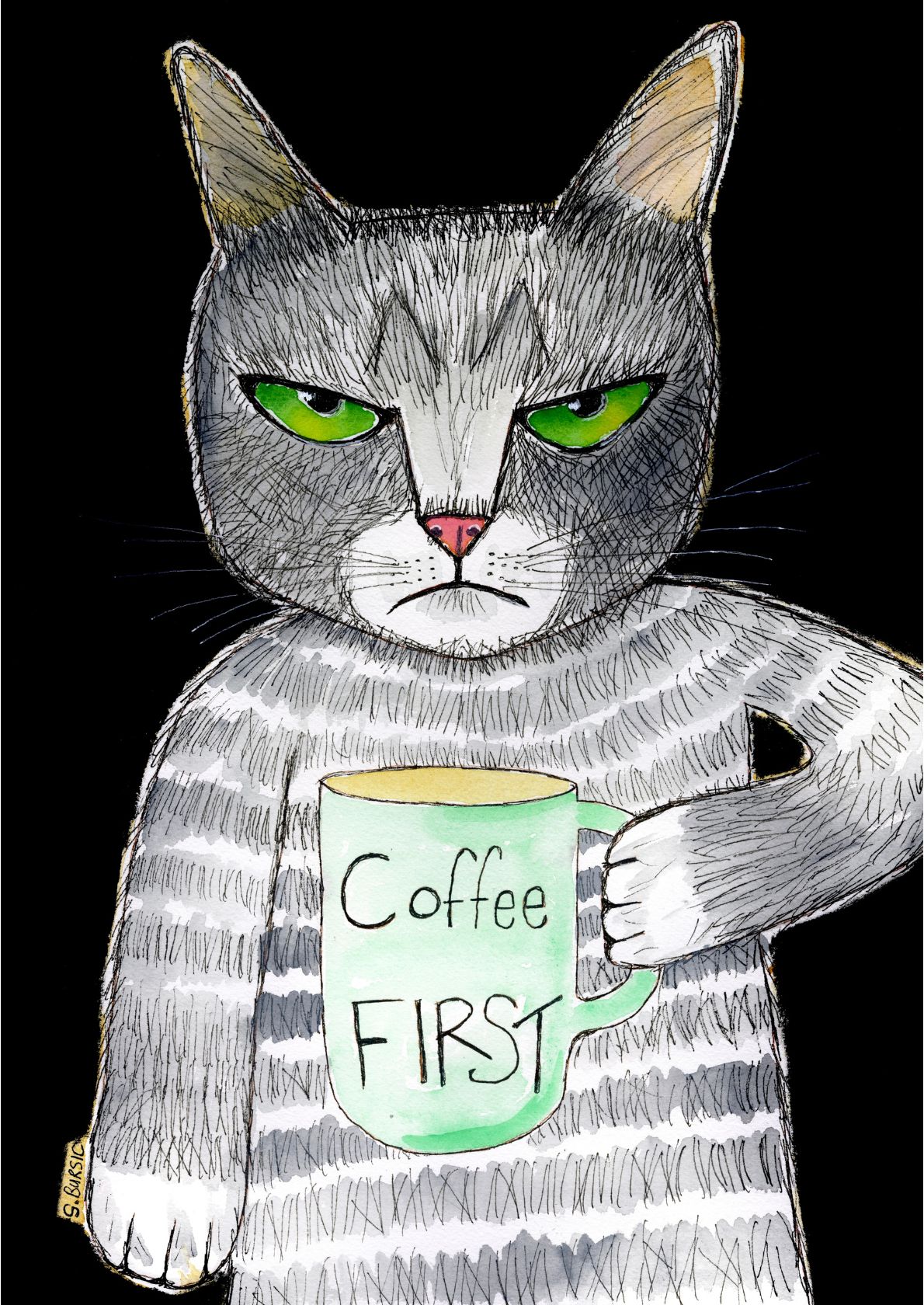 Kat med kaffe