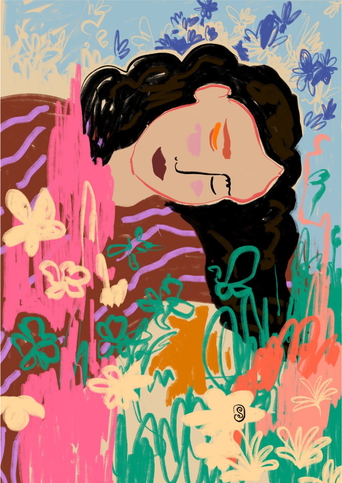Expressive Figure and Flowers