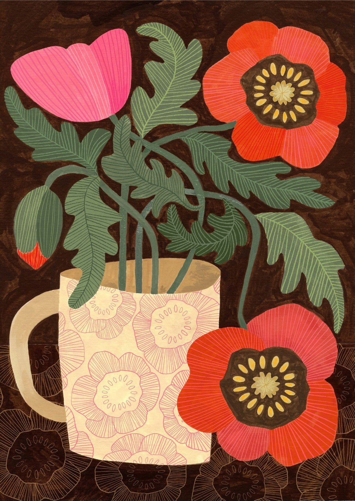 Red Poppies In A Mug