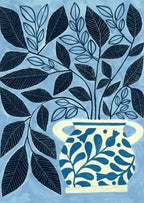 Stylized Blue Leaves In A Decorative Vase