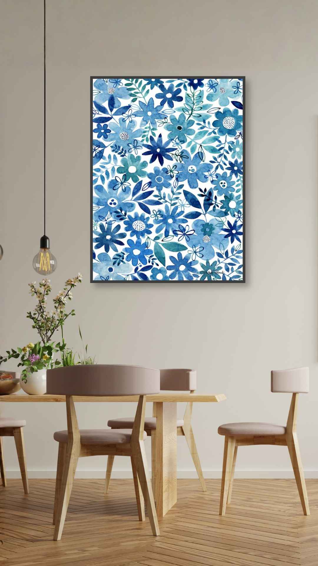 Mønster af blå blomster