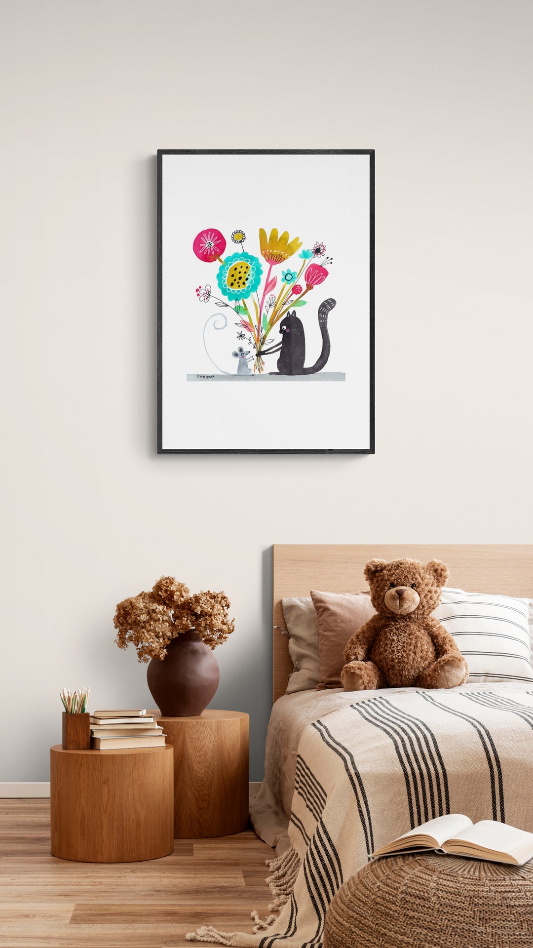 Kat med blomster