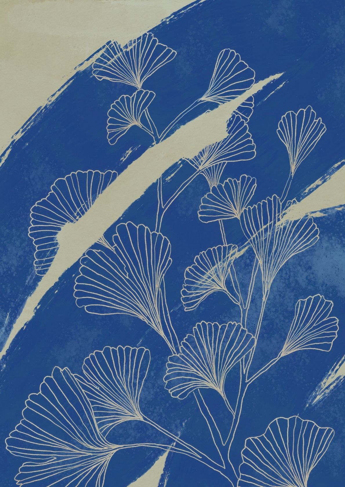 Ginkgo-blade på blå