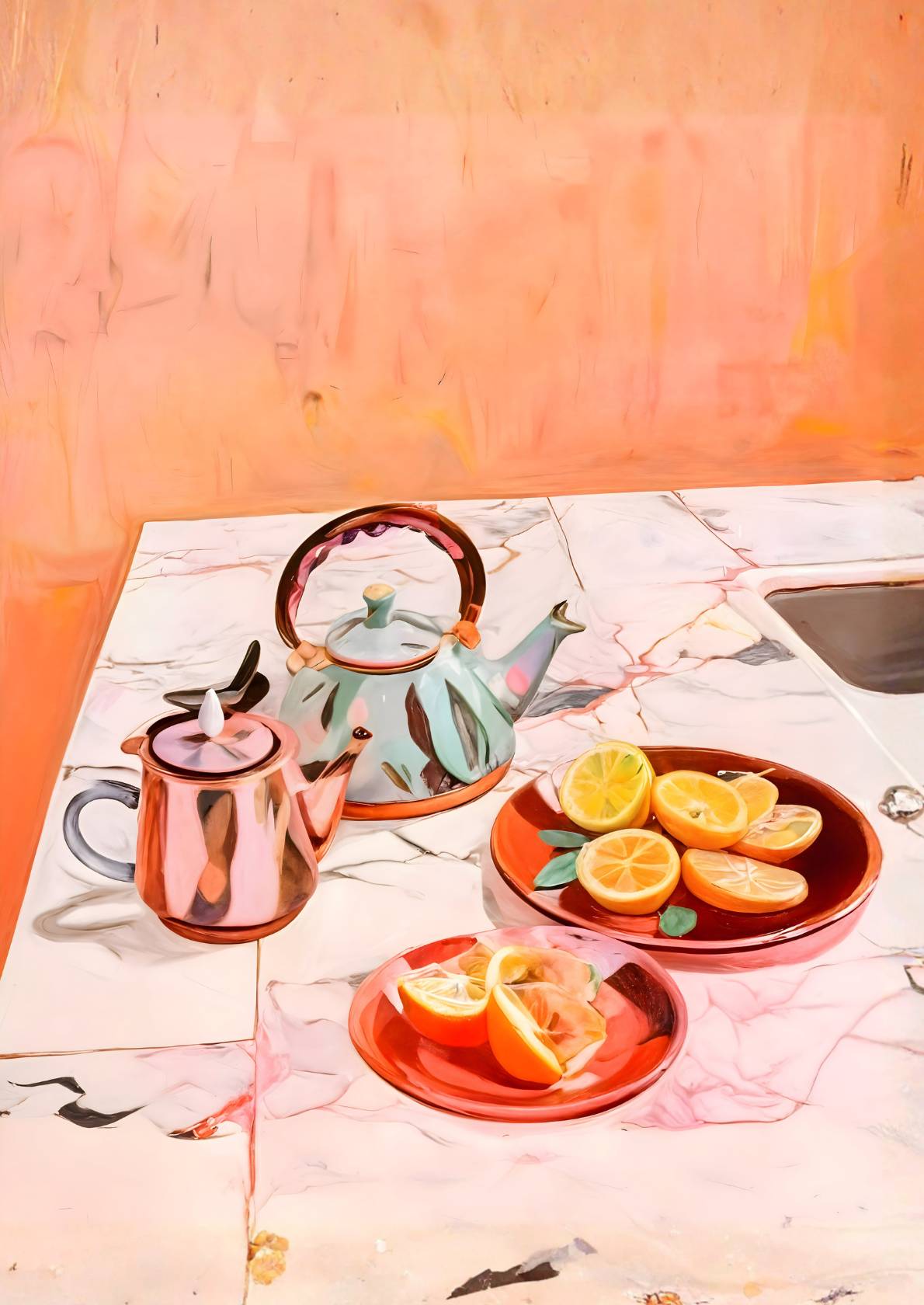Teapot og citroner