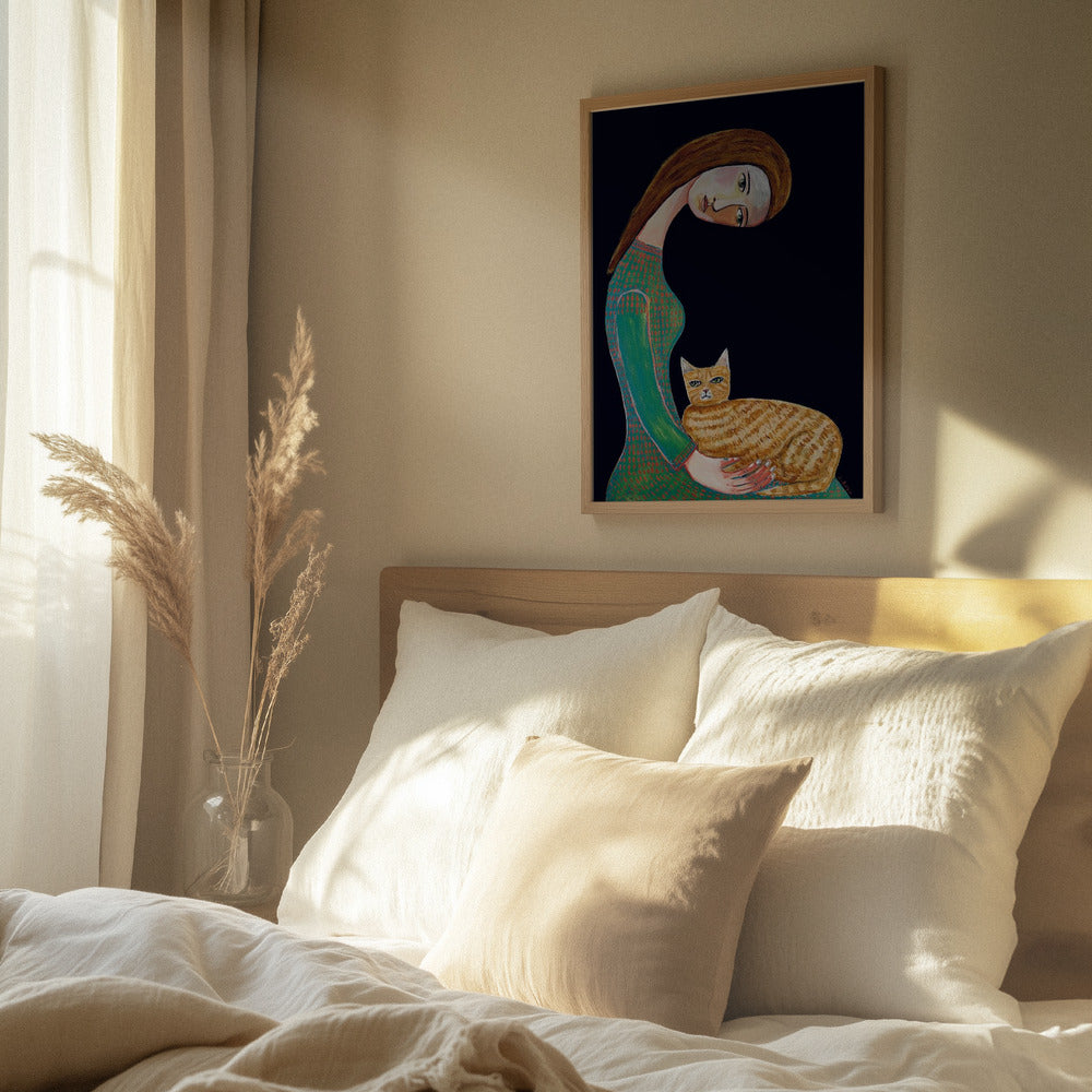 Kvindelig Figur med Kat