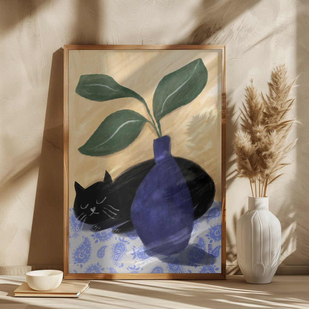 Sovende kat med vase