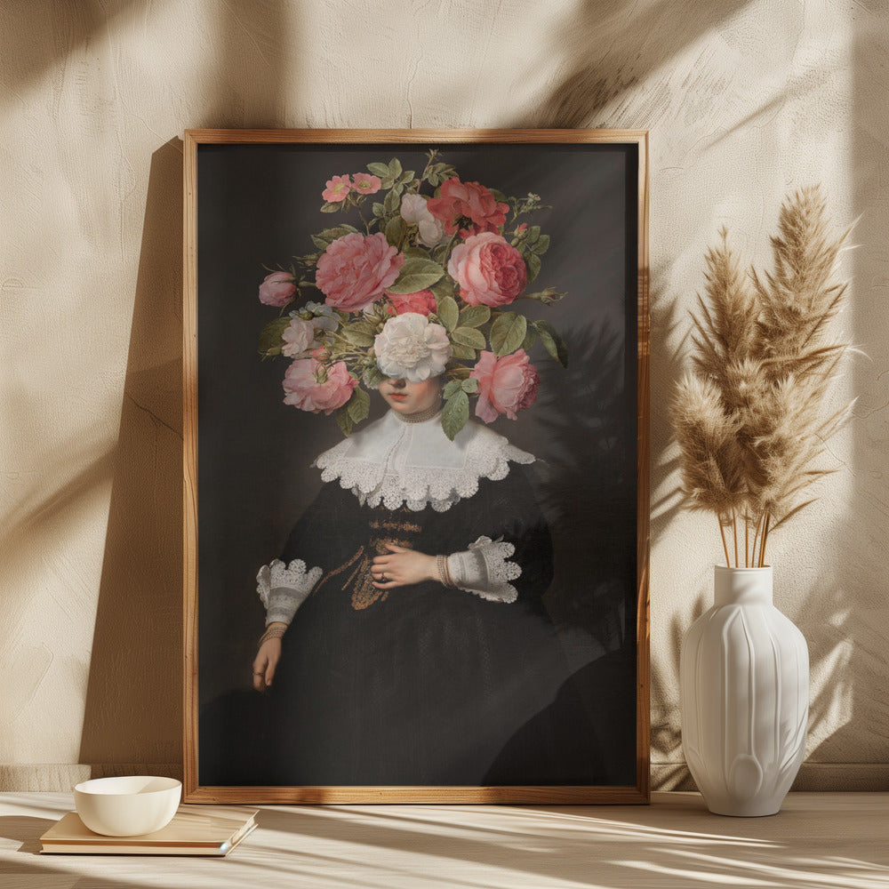 Kvindelig figur med blomster