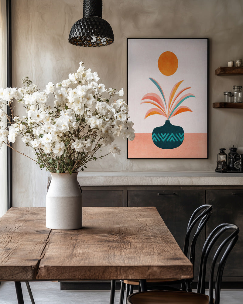 Blomster i kulørt vase