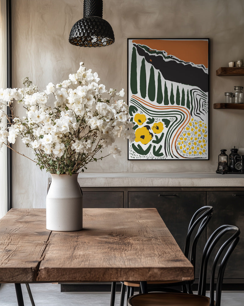 Landskab med blomster