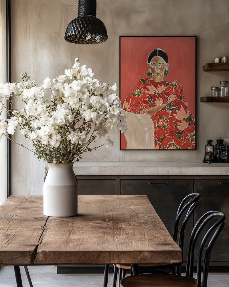 Kvinde med blomsterkjole