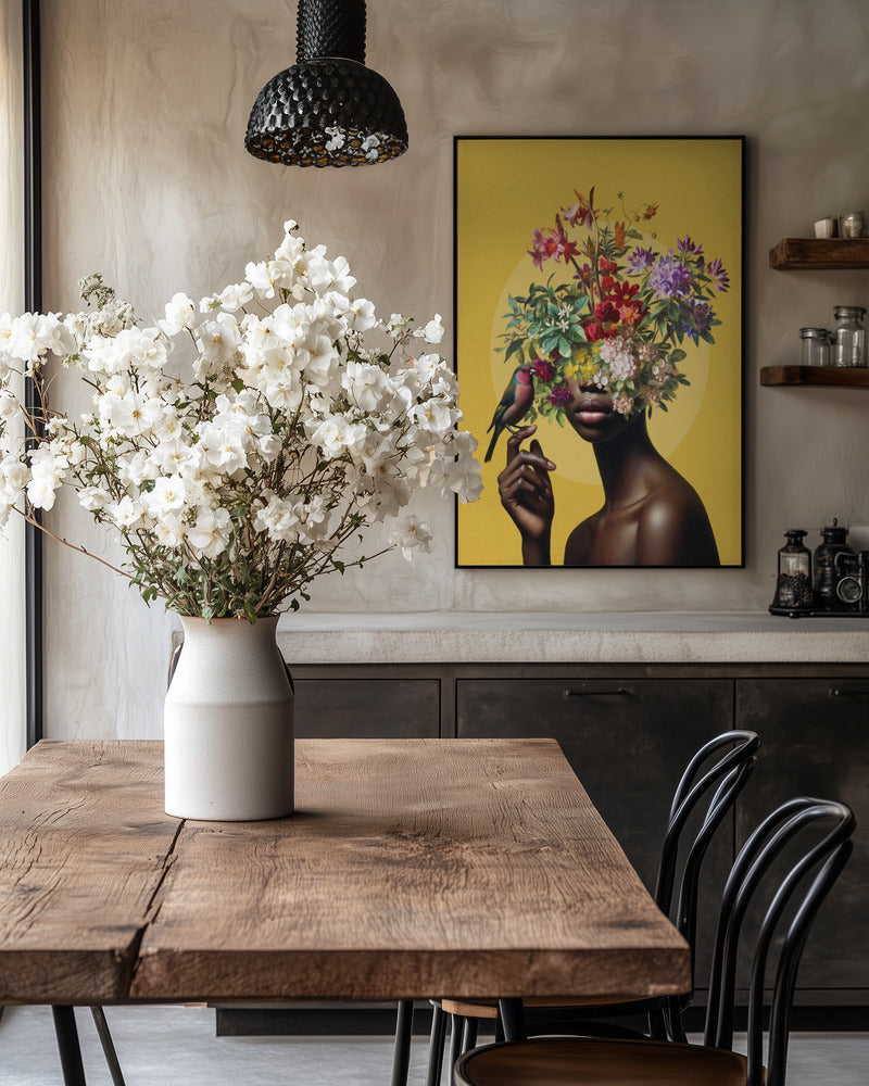 Blomsterhoved med fugl