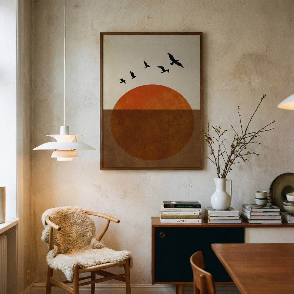 Solnedgang med fugle