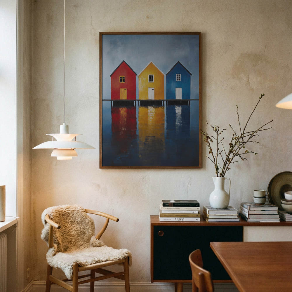 Farverige huse ved vandet