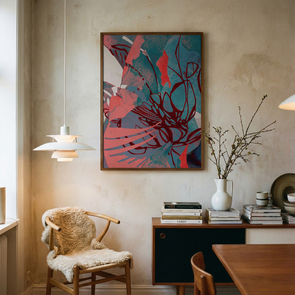 Rød og blåt blomsterdesign