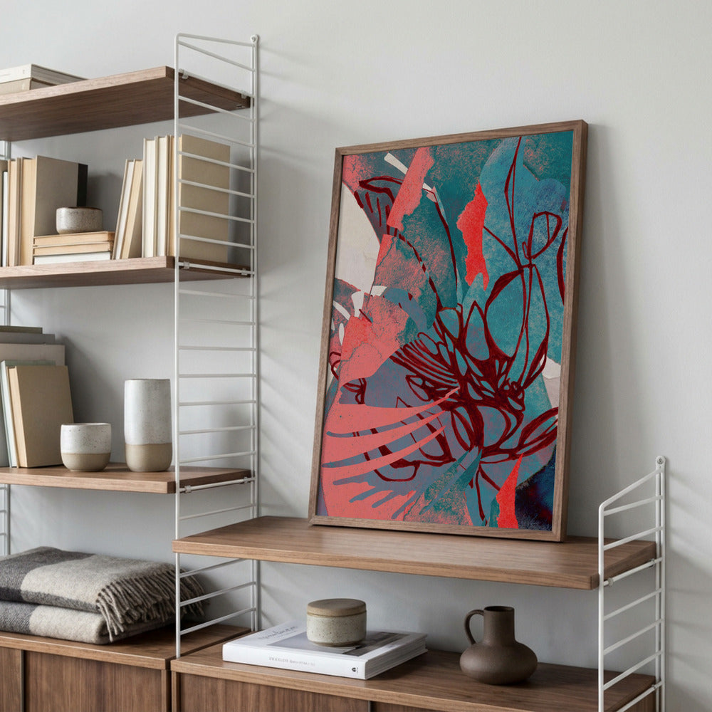 Rød og blåt blomsterdesign
