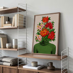 Blomsterhoved med grønt tørklæde