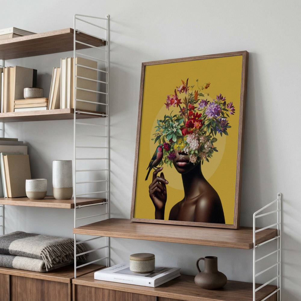 Blomsterhoved med fugl
